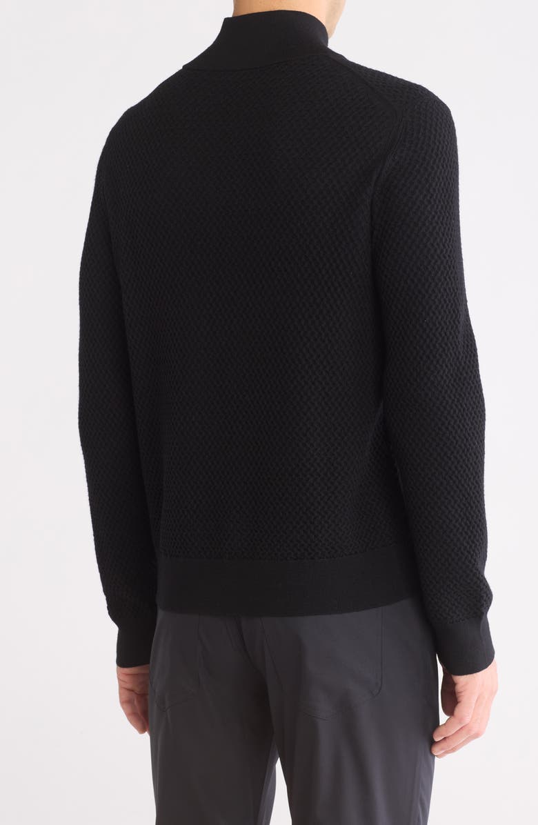 Bruno Magli Textured Merino Wool Quarter Zip Pullover, Alternate, color, Black