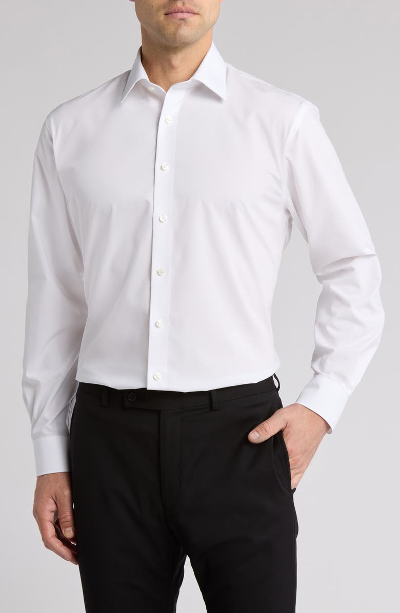 Nordstrom Non-Iron Traditional Fit Solid Cotton Dress Shirt, Main, color, White