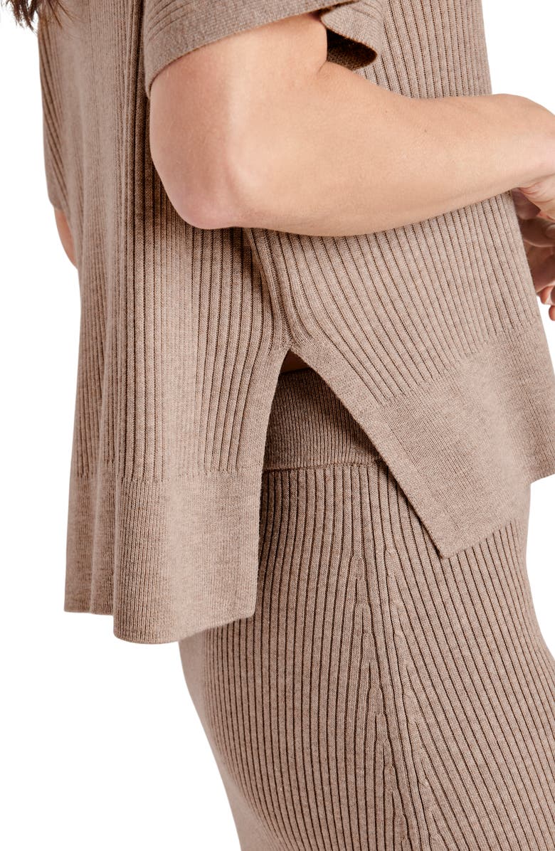 Splendid Georgie Short Sleeve Rib Sweater, Alternate, color, Tawny Heather