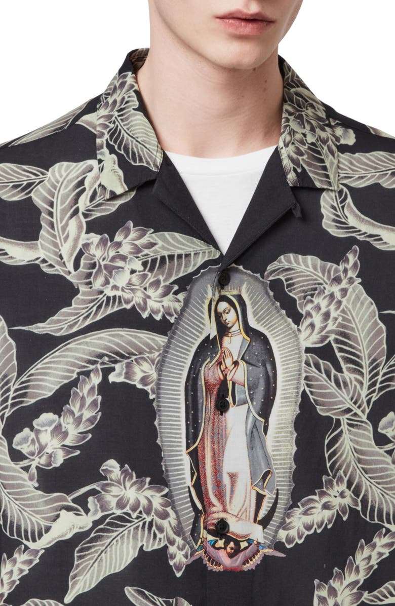 AllSaints Diego Slim Fit Print Short Sleeve Button-Up Shirt, Alternate, color, 