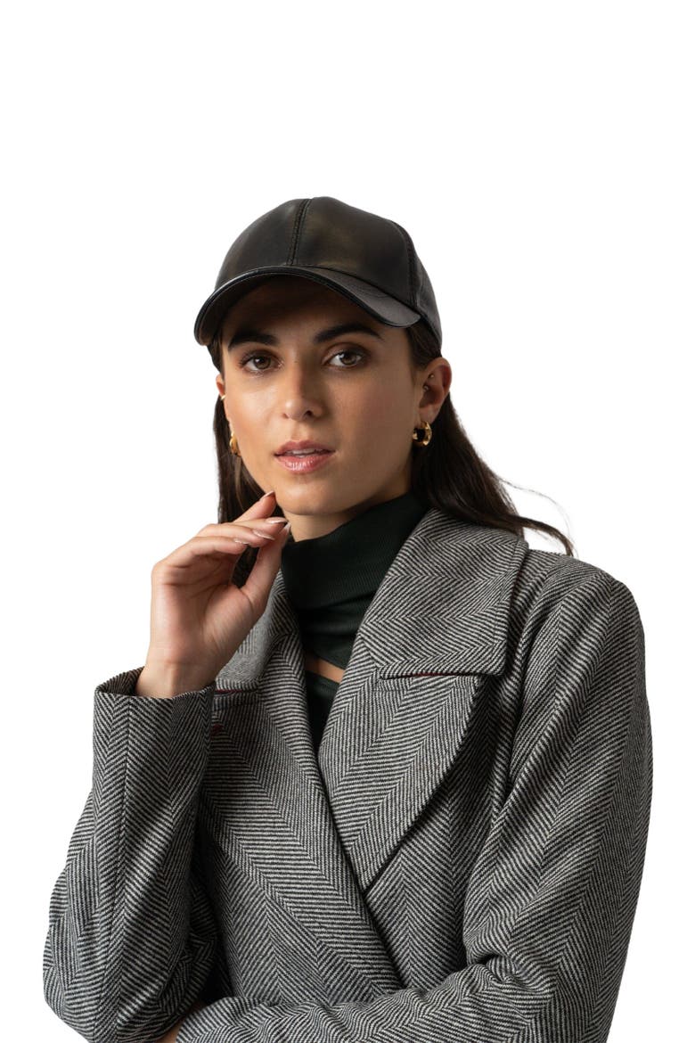 Avalon Leather Baseball Cap, Alternate, color, Black