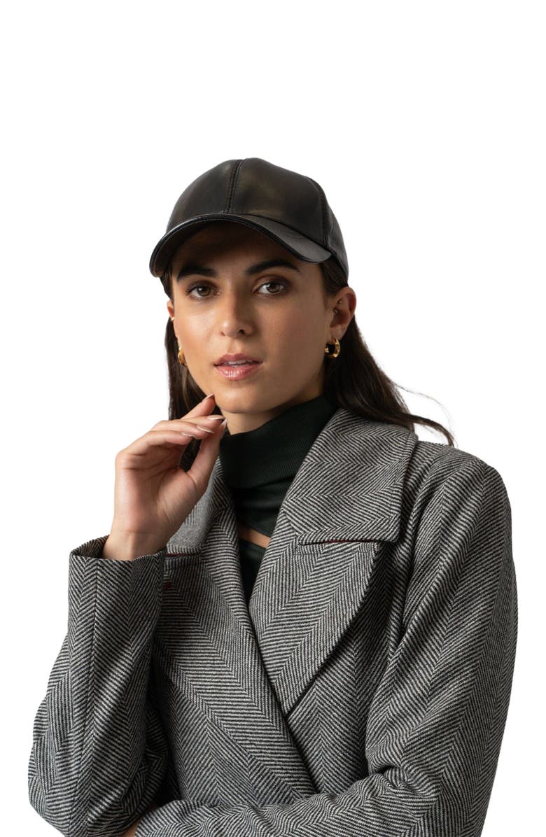 Saint + Sofia Avalon Leather Baseball Cap, Alternate, color, Black