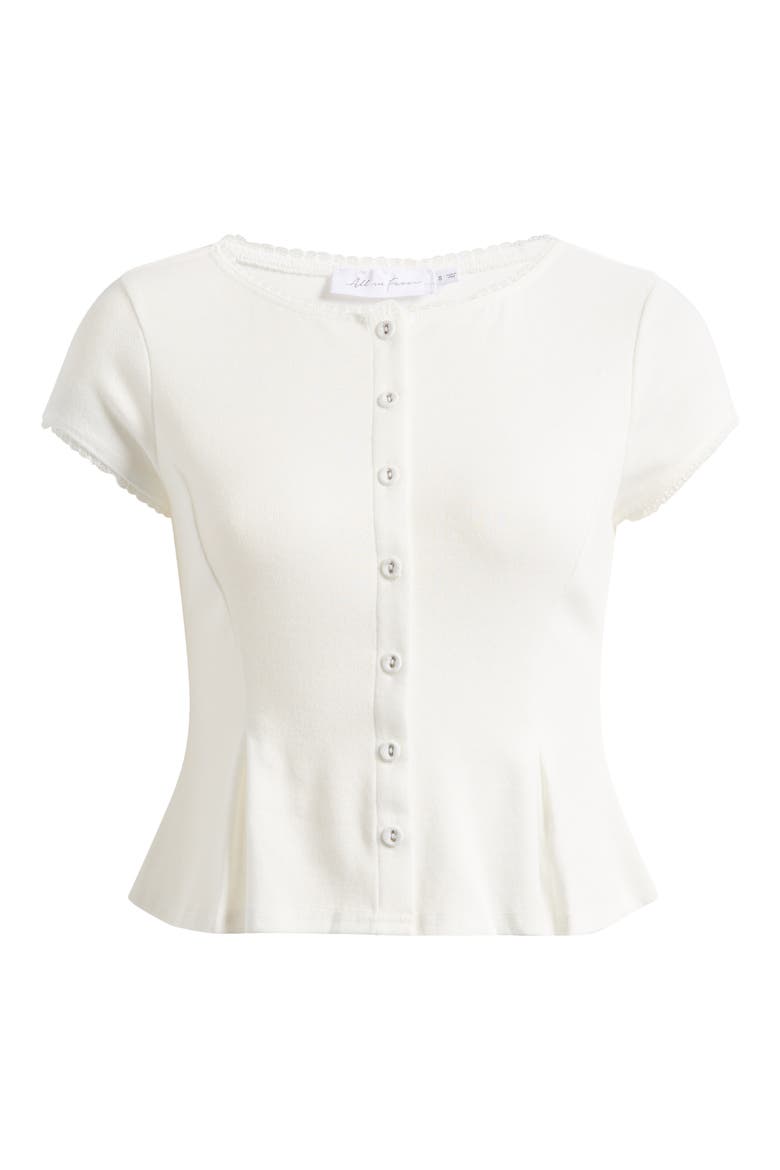 Pointelle Stitch Peplum Button-Up Top, Alternate, color, IVORY