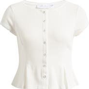 All in Favor Pointelle Stitch Peplum Button-Up Top