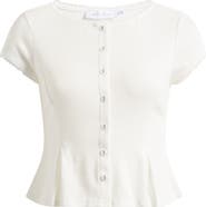 All in Favor Pointelle Stitch Peplum Button-Up Top