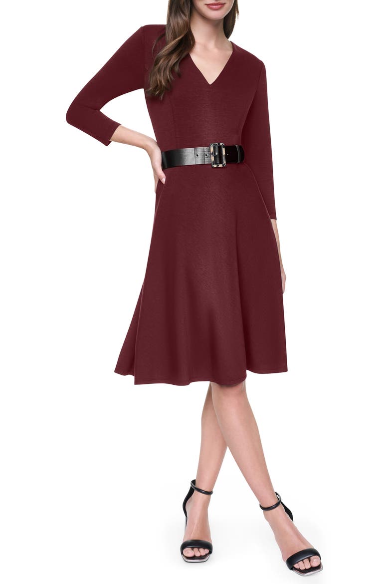 Belted Fit & Flare Midi Dress, Main, color, BURGUNDY
