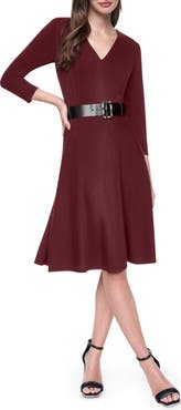 DKNY Belted Fit & Flare Midi Dress