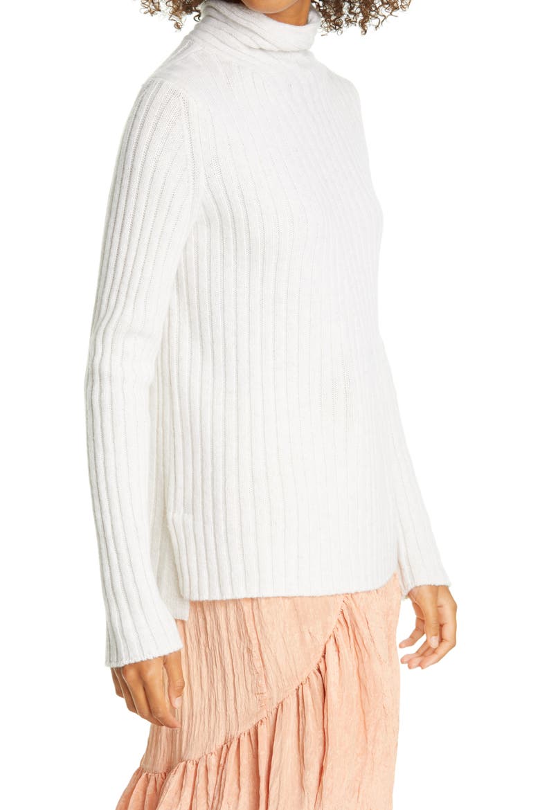 Twist Neck Wool & Cashmere Turtleneck Sweater, Alternate, color, HEATHER WHITE