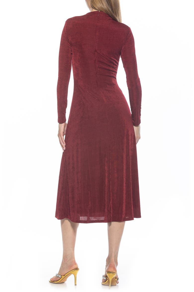 Marla Long Sleeve Draped Midi Dress, Alternate, color, BURGUNDY