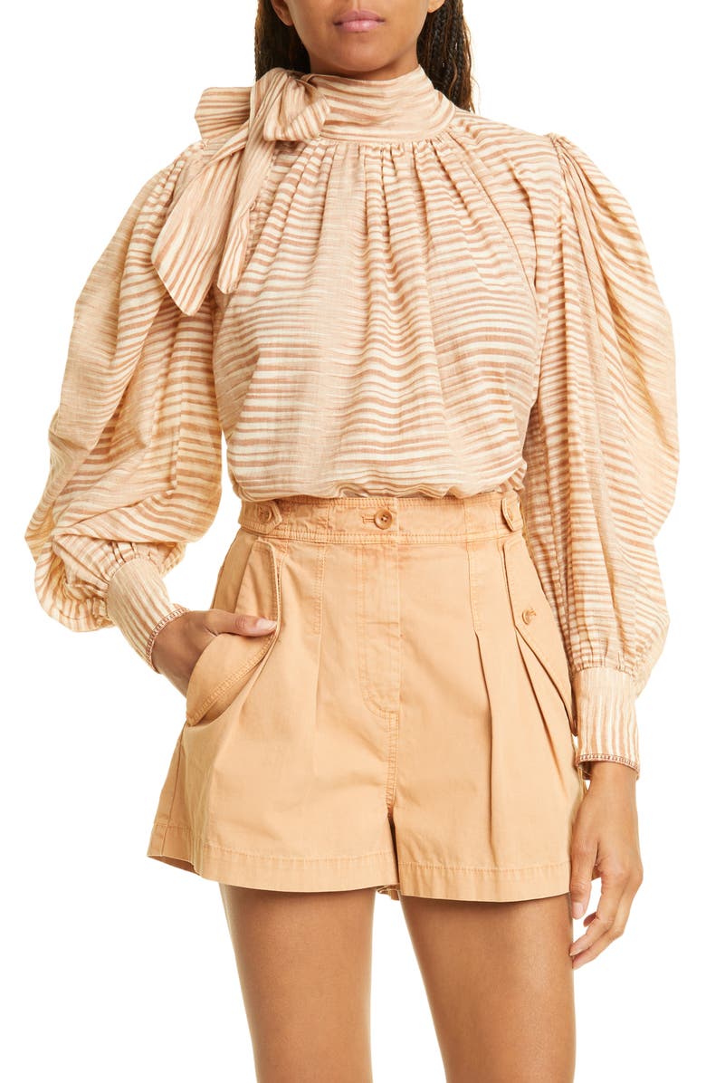 Ulla Johnson Petra Tie Neck Puff Sleeve Blouse, Main, color,