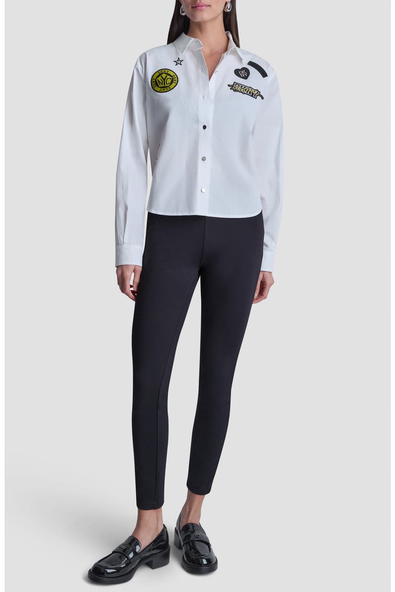 Patch Detail Cotton Button-Up Shirt, Alternate, color, WHITE