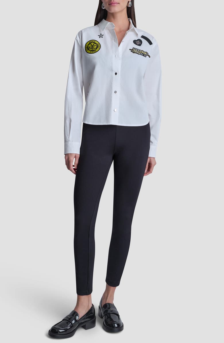 DKNY Patch Detail Cotton Button-Up Shirt, Alternate, color, White