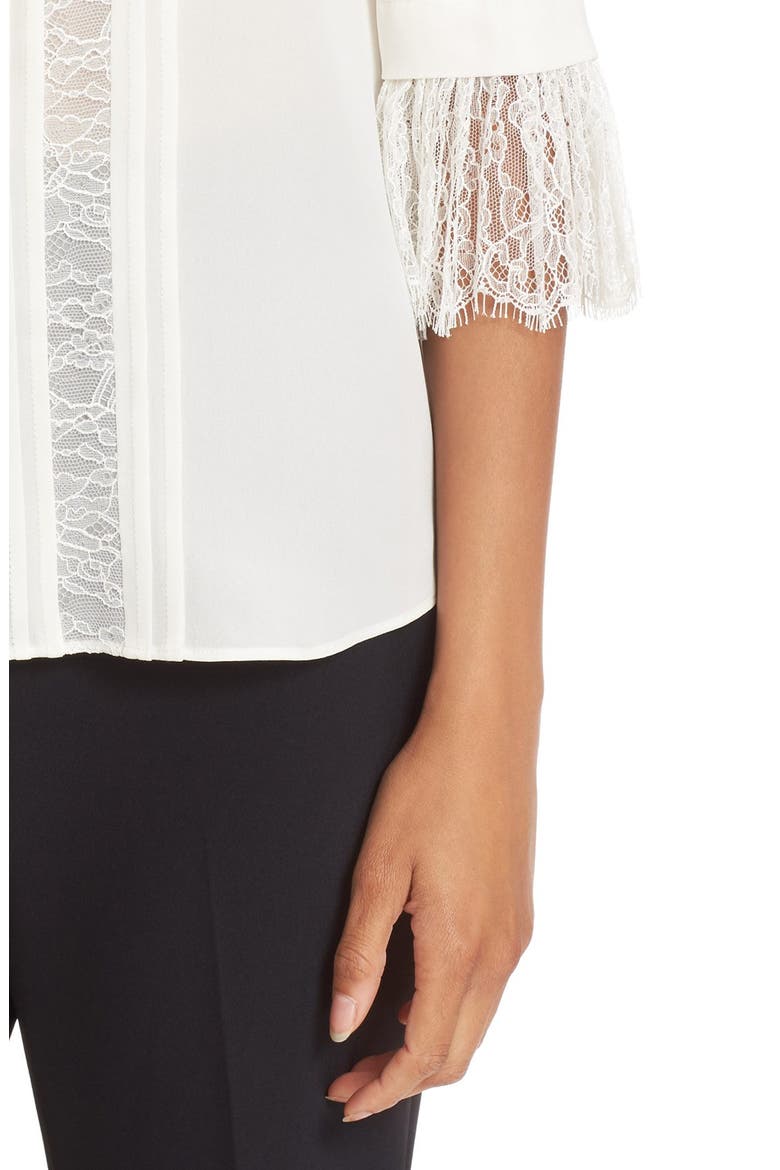 lace inset silk top, Alternate, color, FRENCH CREAM