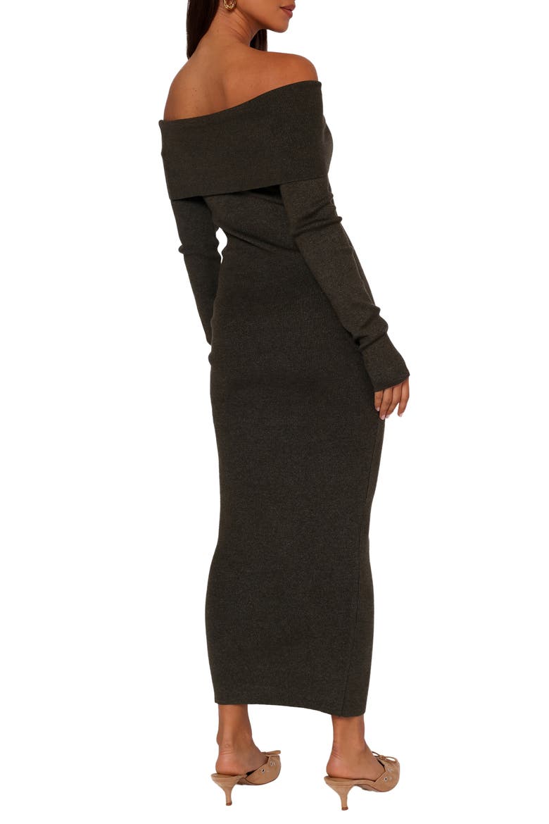 Archie Off the Shoulder Long Sleeve Rib Maxi Sweater Dress, Alternate, color, OLIVE