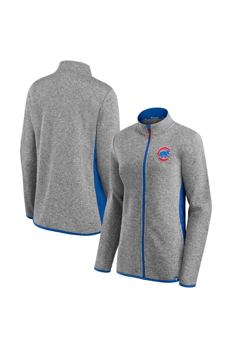 Women's Fanatics Branded Heathered Charcoal Chicago Cubs Primary Logo Fleece Full-Zip Jacket, Alternate, color, Heather Charcoal