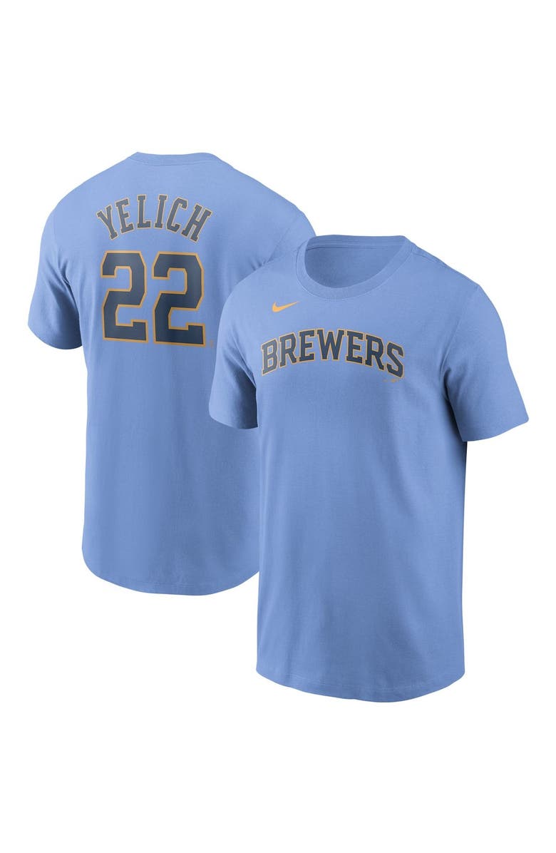 Nike Men's Nike Christian Yelich Light Blue Milwaukee Brewers Name & Number T-Shirt, Main, color, Light Blue