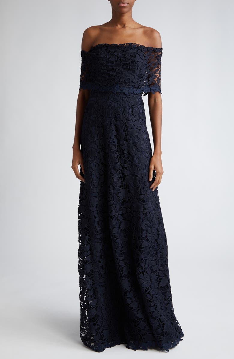 Lela Rose Deedie Off the Shoulder Guipure Lace Gown, Main, color, 