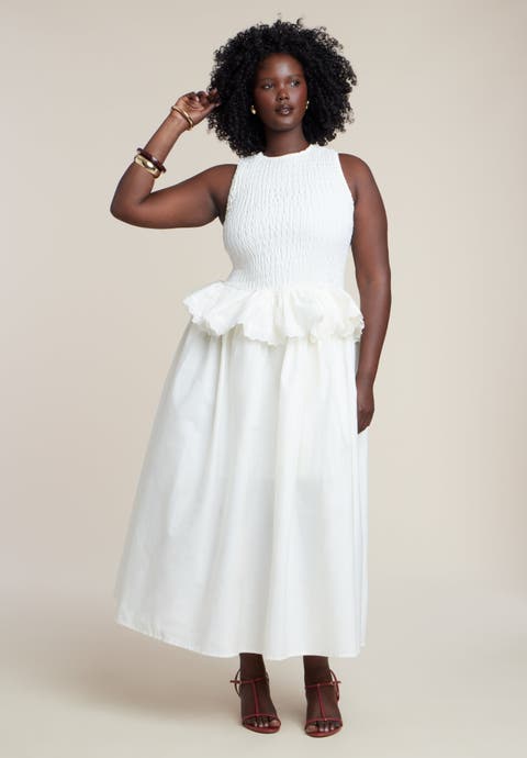 Trim Detail Peplum Midi Dress (Plus)