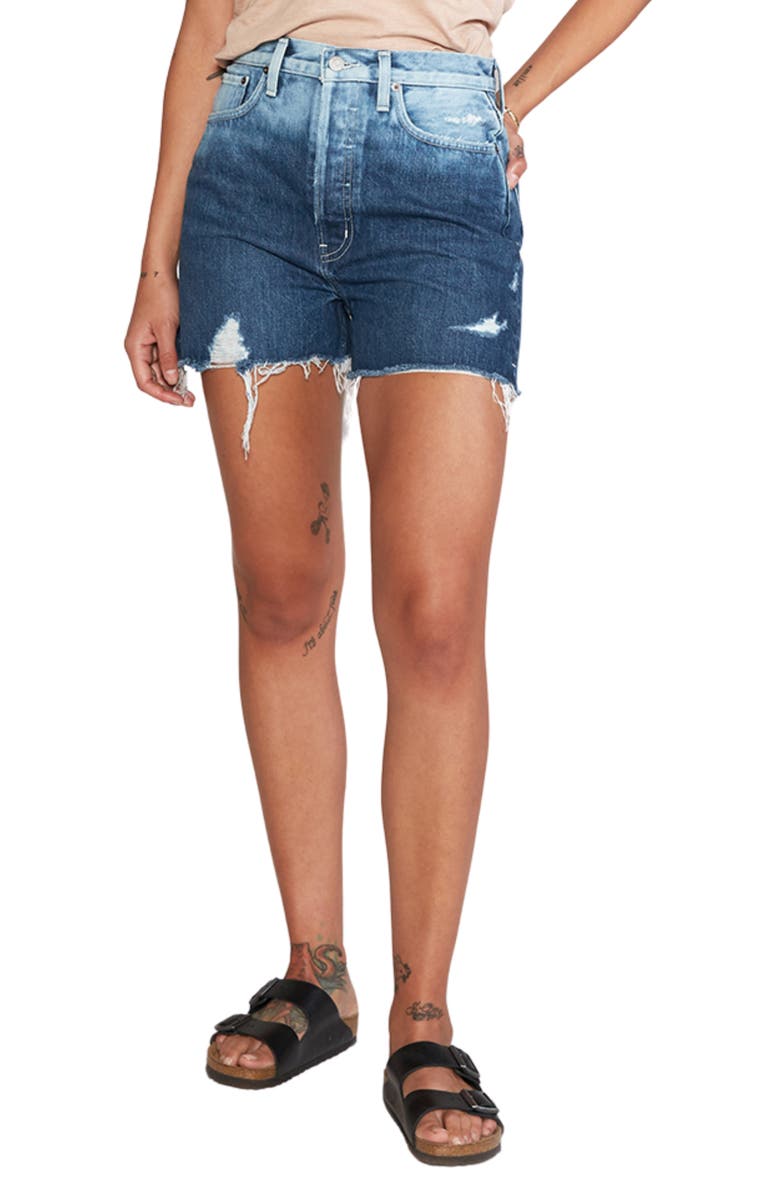 ÉTICA Fern High Waist Cutoff Organic Cotton Denim Shorts, Alternate, color, 