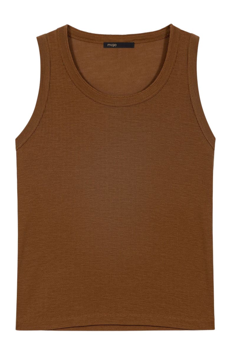 maje Rib knit vest top, Alternate, color, Brown