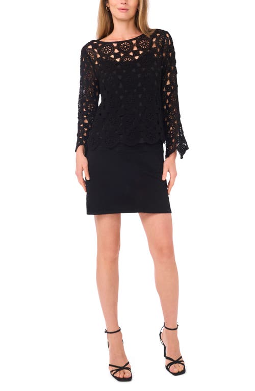 Vince Camuto Flare Sleeve Open Stitch Top In Black