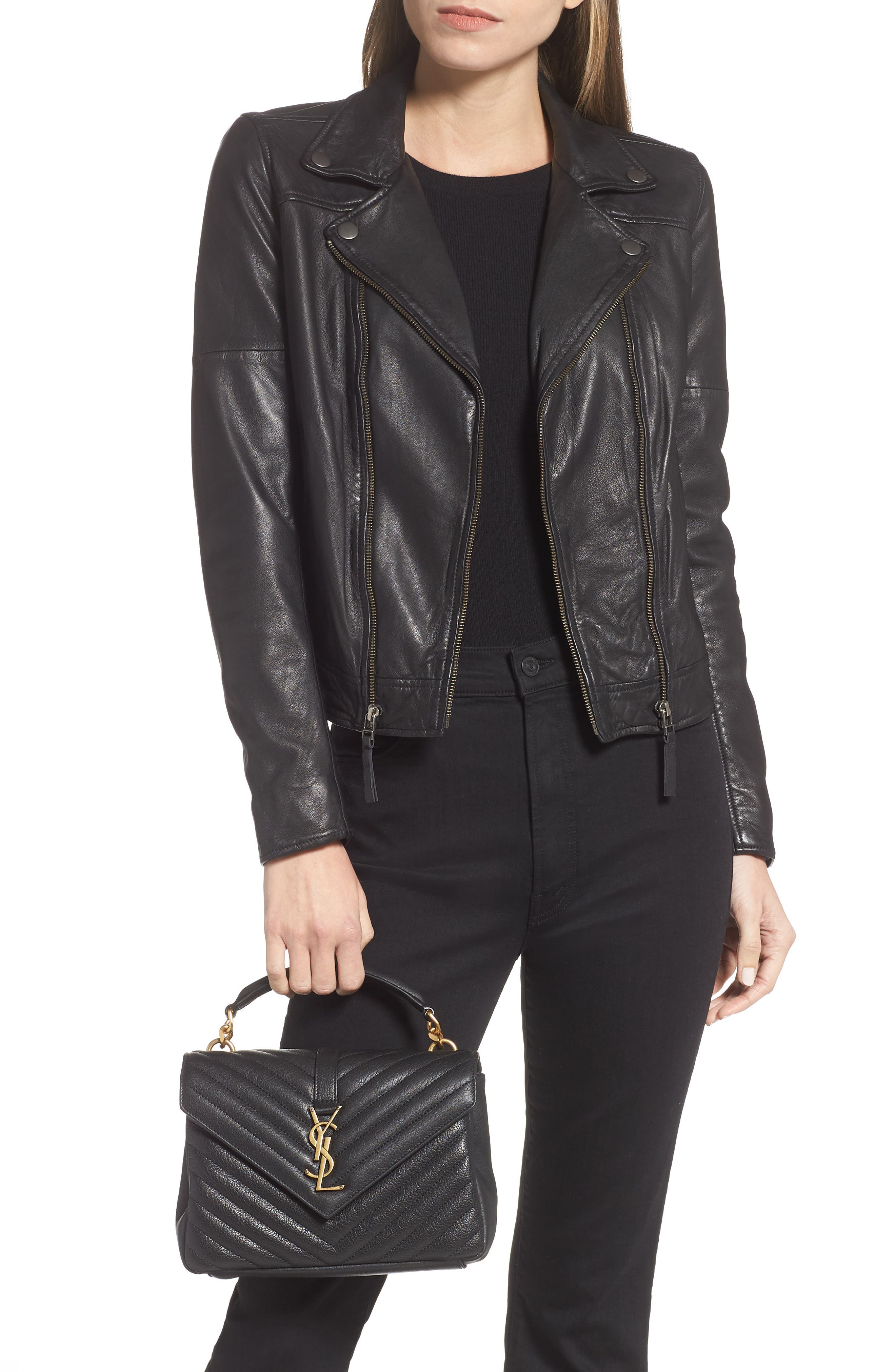 Saint Laurent Medium College Matelassé Leather Shoulder Bag, Alternate, color, 1000 Nero