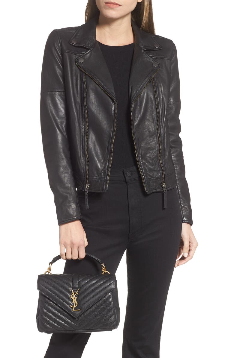 Saint Laurent Medium College Matelassé Leather Shoulder Bag, Alternate, color, 1000 Nero
