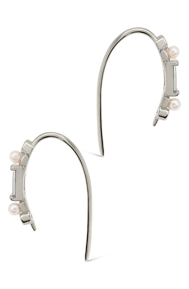 Sterling Forever Nadia Cubic Zirconia & Imitation Pearl Threader Earrings, Alternate, color, Silver