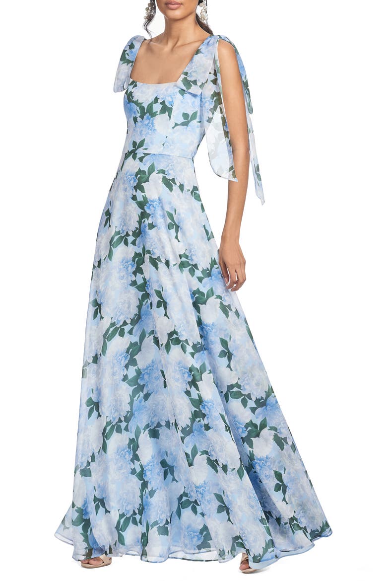 Pearl Floral Chiffon Maxi Cocktail Dress, Main, color, GLACIAL PEONIES
