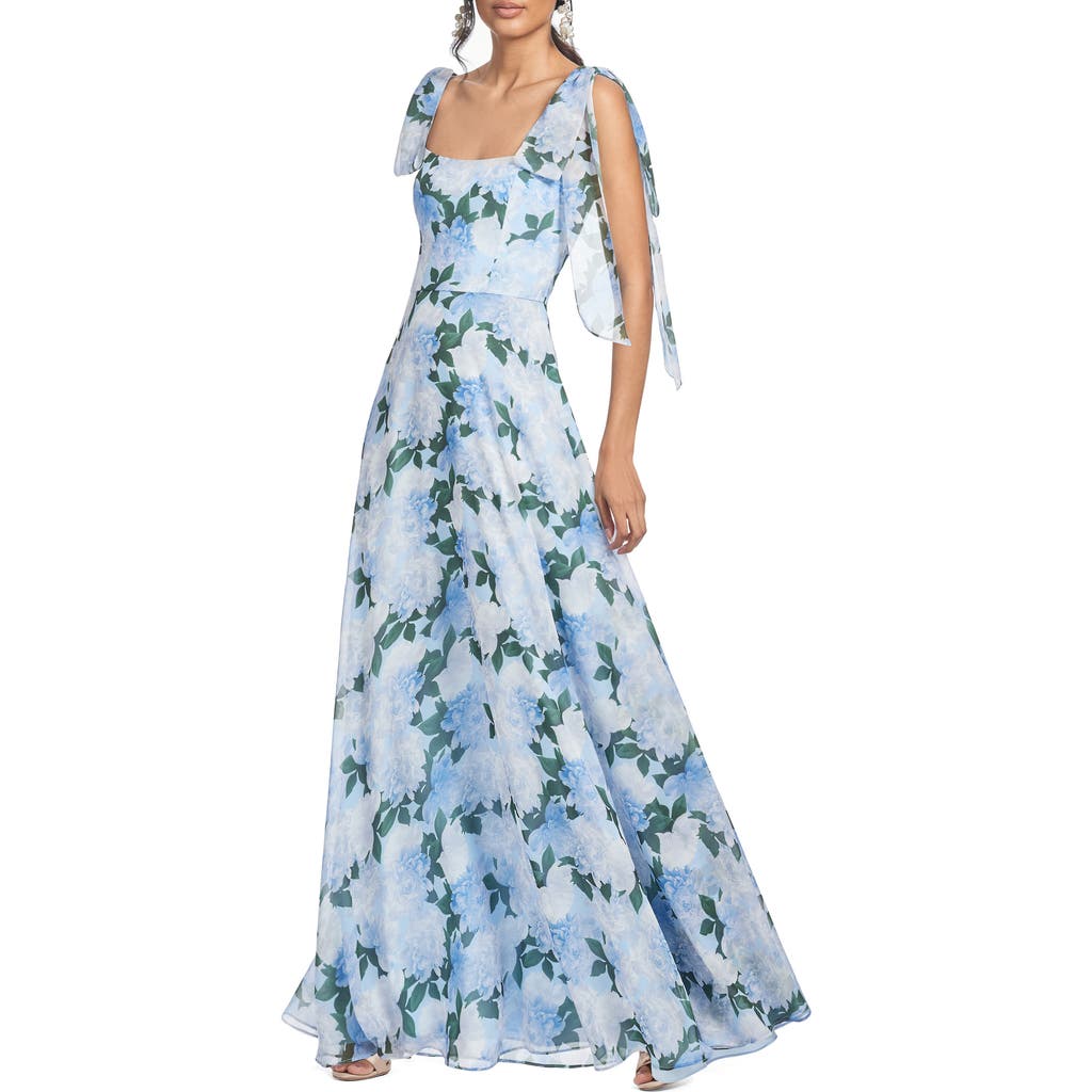 Sachin & Babi Pearl Floral Chiffon Maxi Cocktail Dress In Glacial Peonies