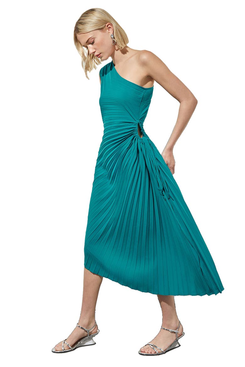 One-Shoulder Asymmetric Midi Dress, Alternate, color, BERMUDA