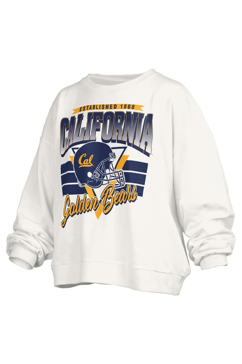 Women's Pressbox White Cal Bears Oversized Janice Retro Waist-Length Pullover Sweatshirt, Alternate, color, White