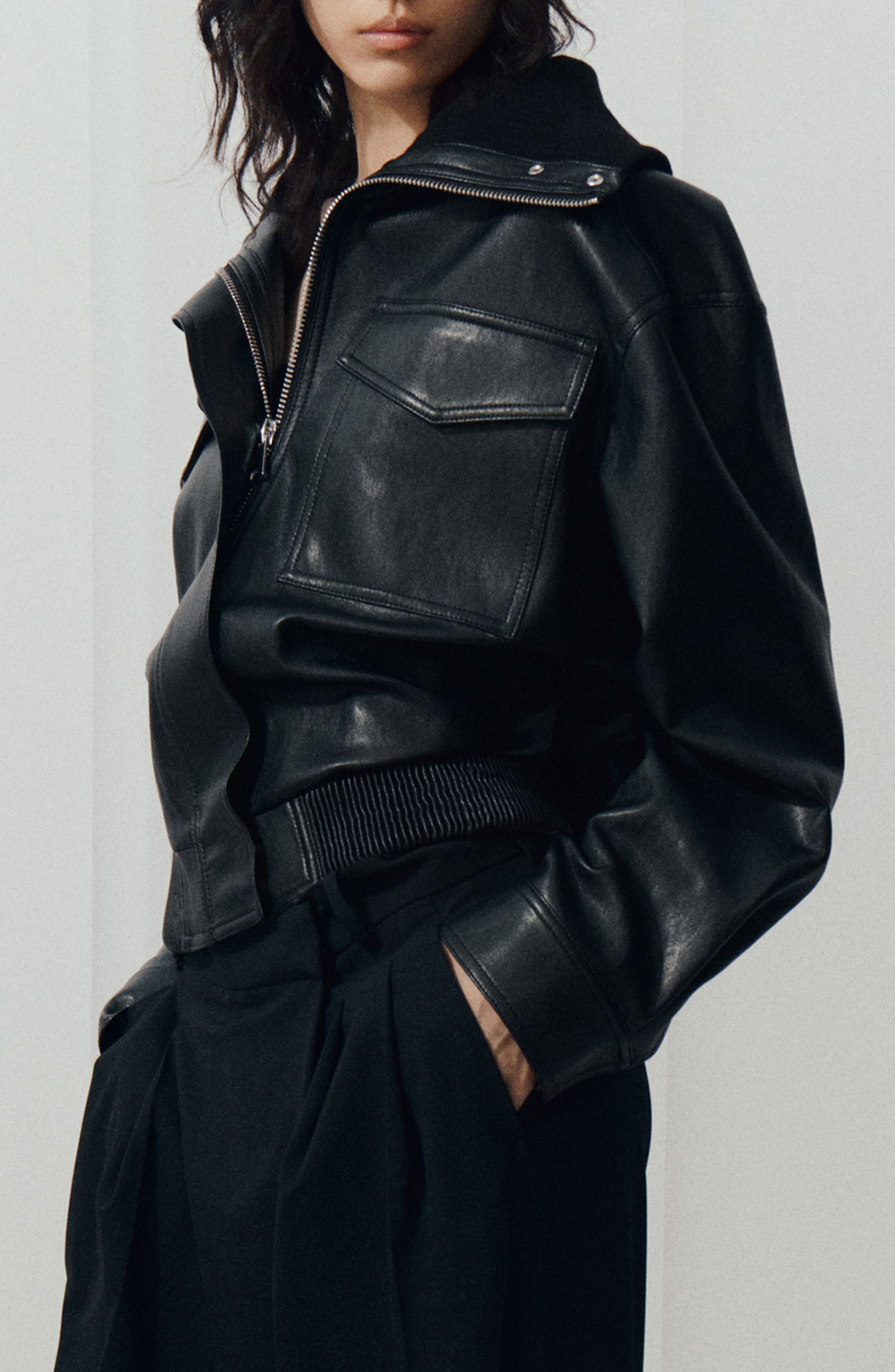 MANGO Crop Rib Faux Leather Jacket (Women) | Nordstrom