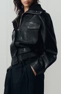 MANGO Crop Rib Faux Leather Jacket
