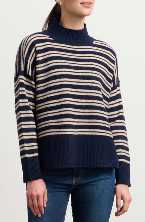 Double Stripe Mock Neck Sweater