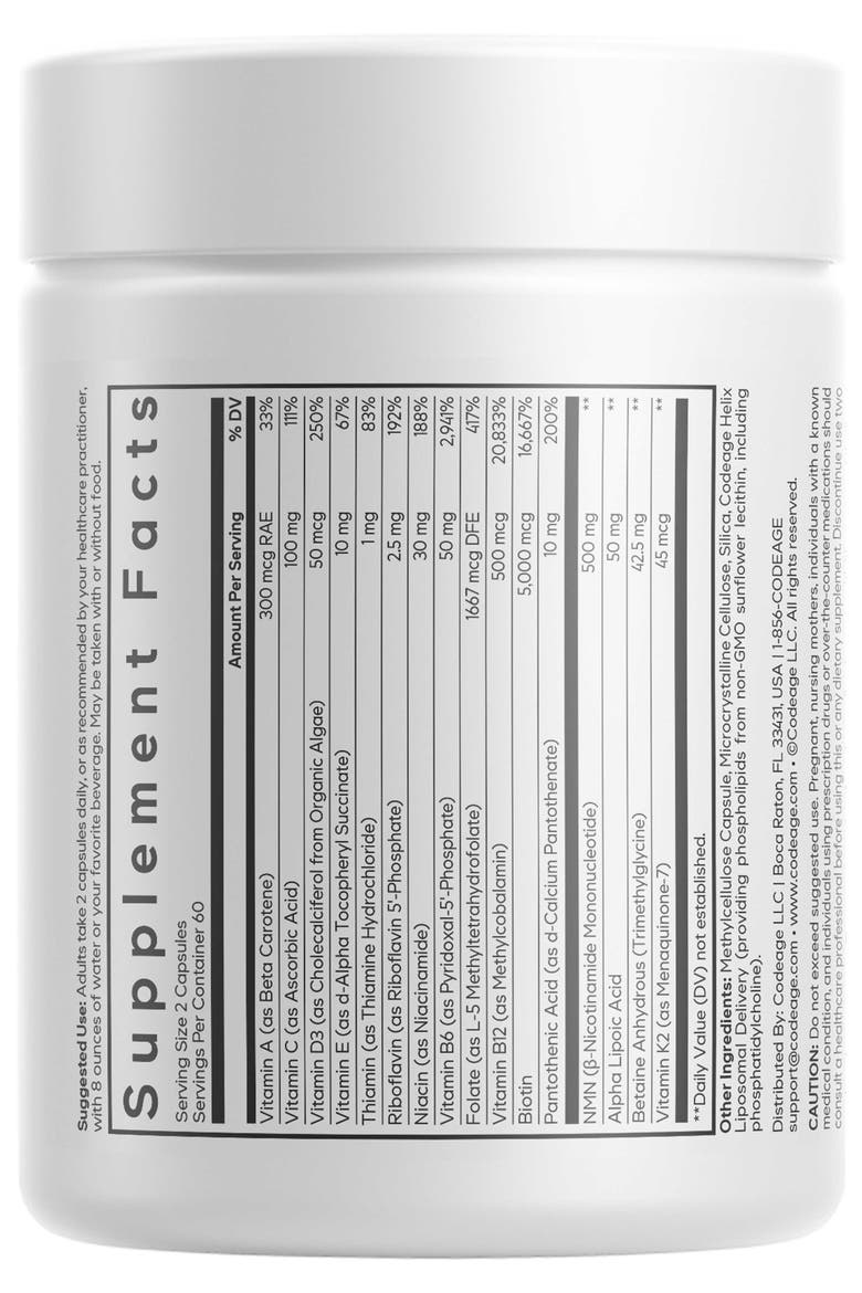 Liposomal NMN Multivitamin 500mg, Nicotinamide Mononucleotide, Alternate, color, White