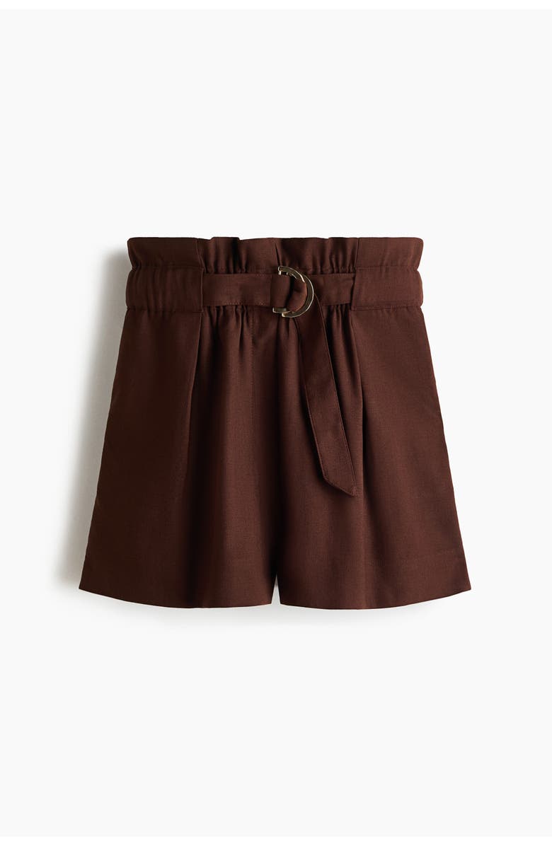 H&M Belted Paper Bag Shorts, Main, color, Dark Brown