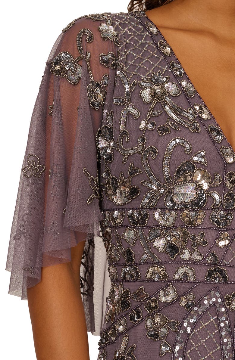 Adrianna Papell Bead Embellished Capelet Evening Gown, Alternate, color, 