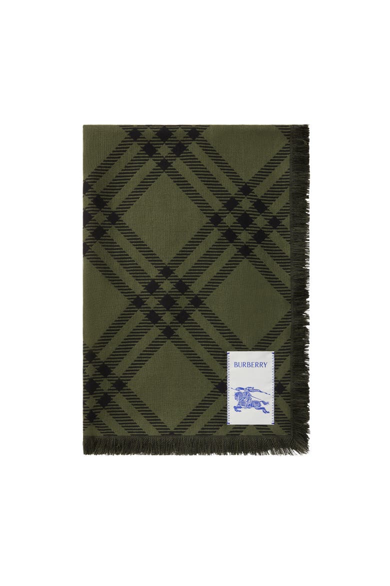 Wide Check Wool Silk Scarf, Alternate, color, Shrub green/black