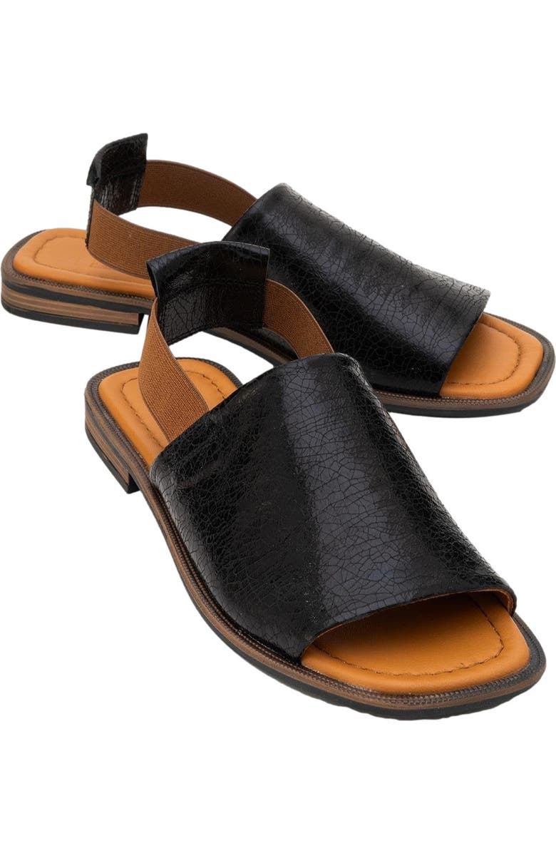 Forever & Always Shoes Fuela Leather Elastic Flat Sandals, Alternate, color, Black Leather