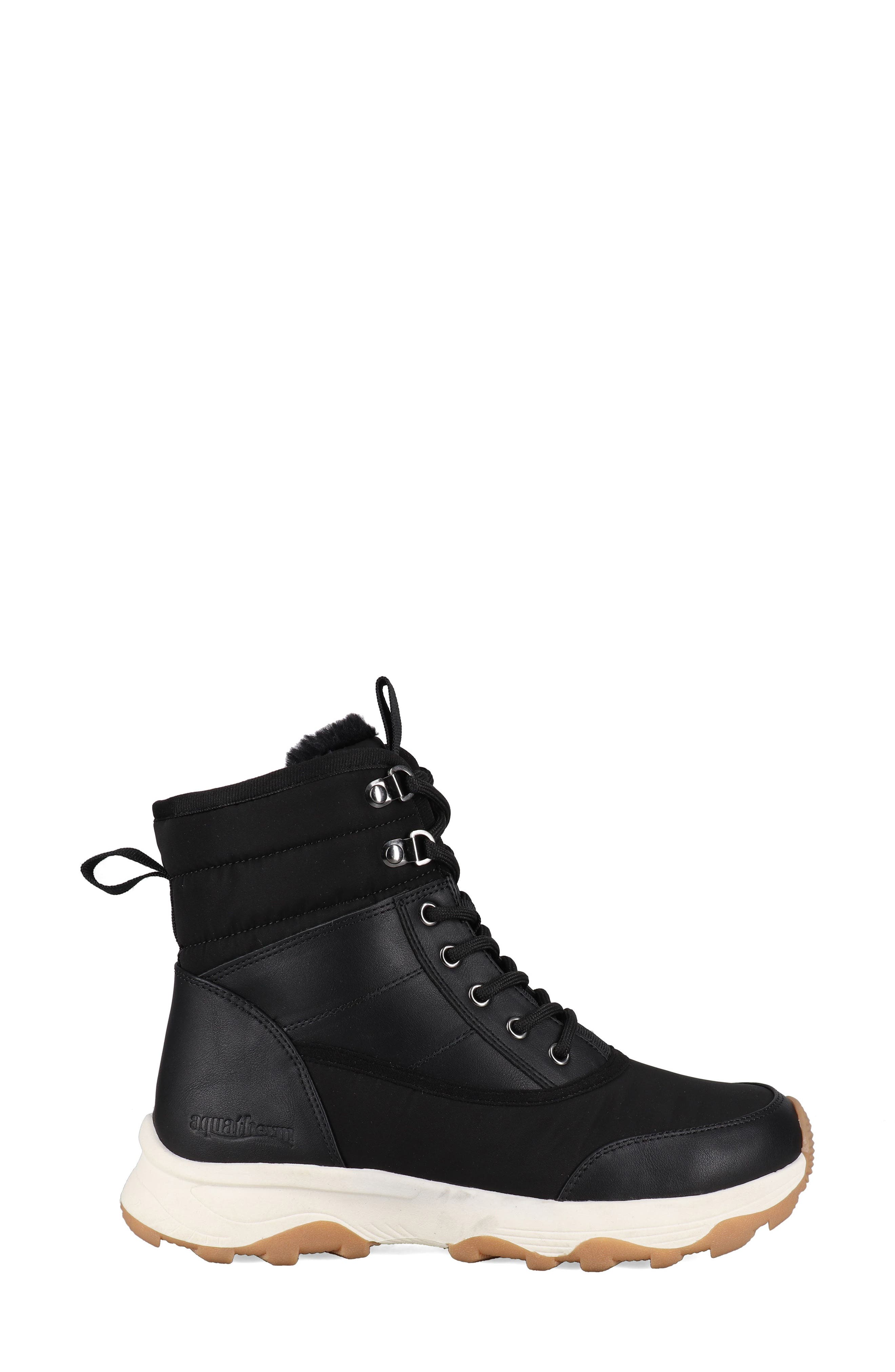 AQUATHERM BY SANTANA CANADA Sokul Faux Fur Lined Lace-Up Boot, Alternate, color, Black Smooth