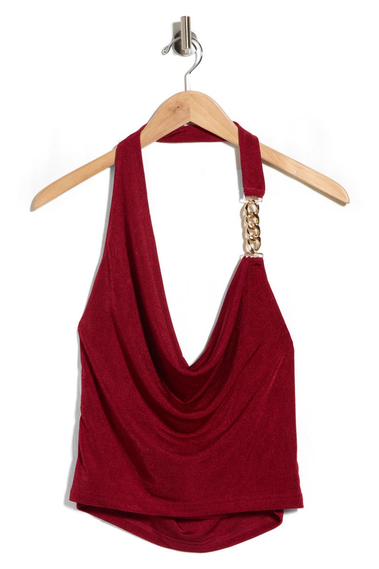 Marvelle Plunge Hardware Halter Top, Main, color, RED