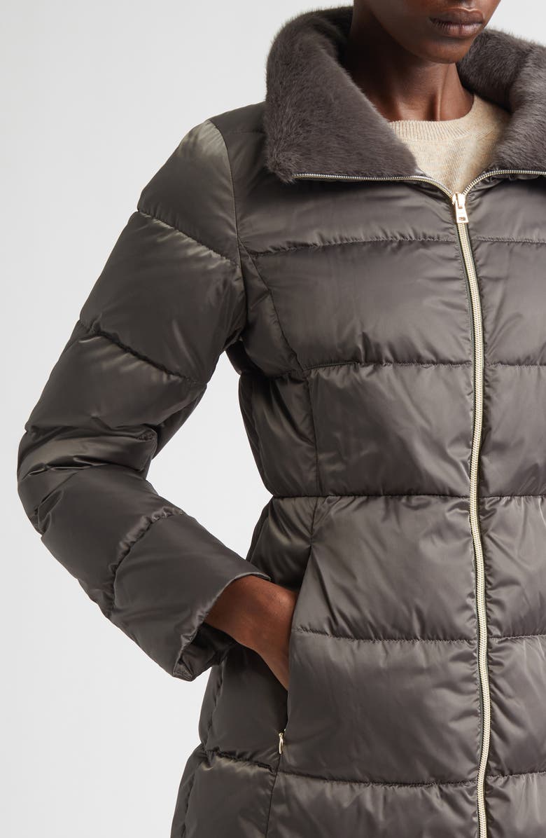 Herno Faux Fur Trim Satin Down Coat, Alternate, color, Antracite