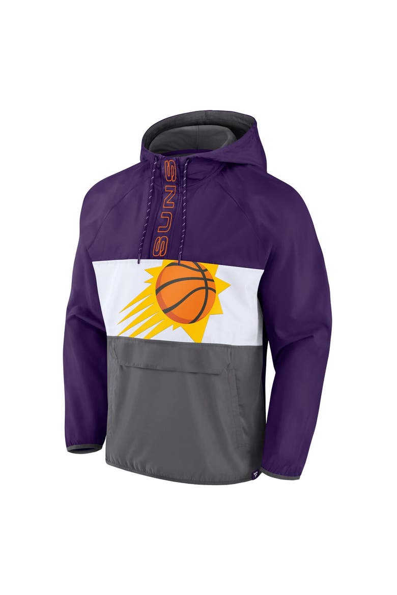 Men's Fanatics Branded  Purple/Gray Phoenix Suns Anorak Flagrant Foul Color-Block Raglan Hoodie Half-Zip Jacket, Alternate, color, Purple