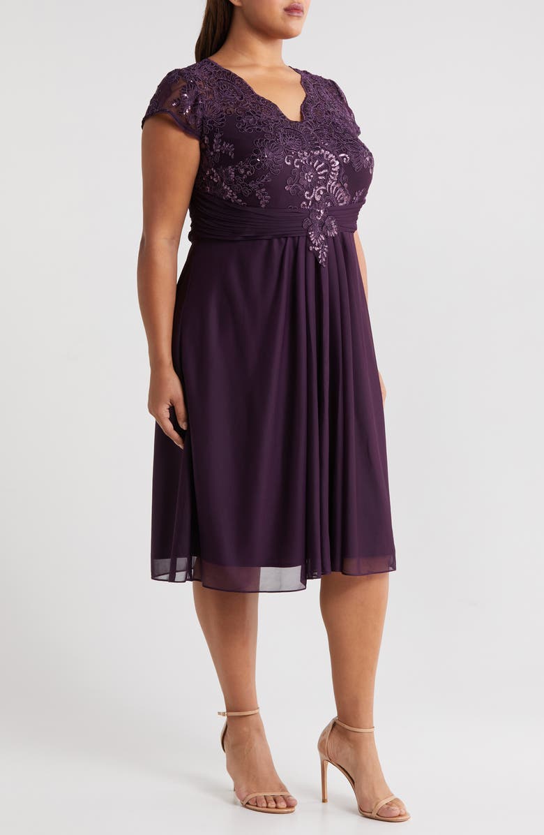 Alex Evenings Metallic Lace Empire Waist Dress, Alternate, color, 