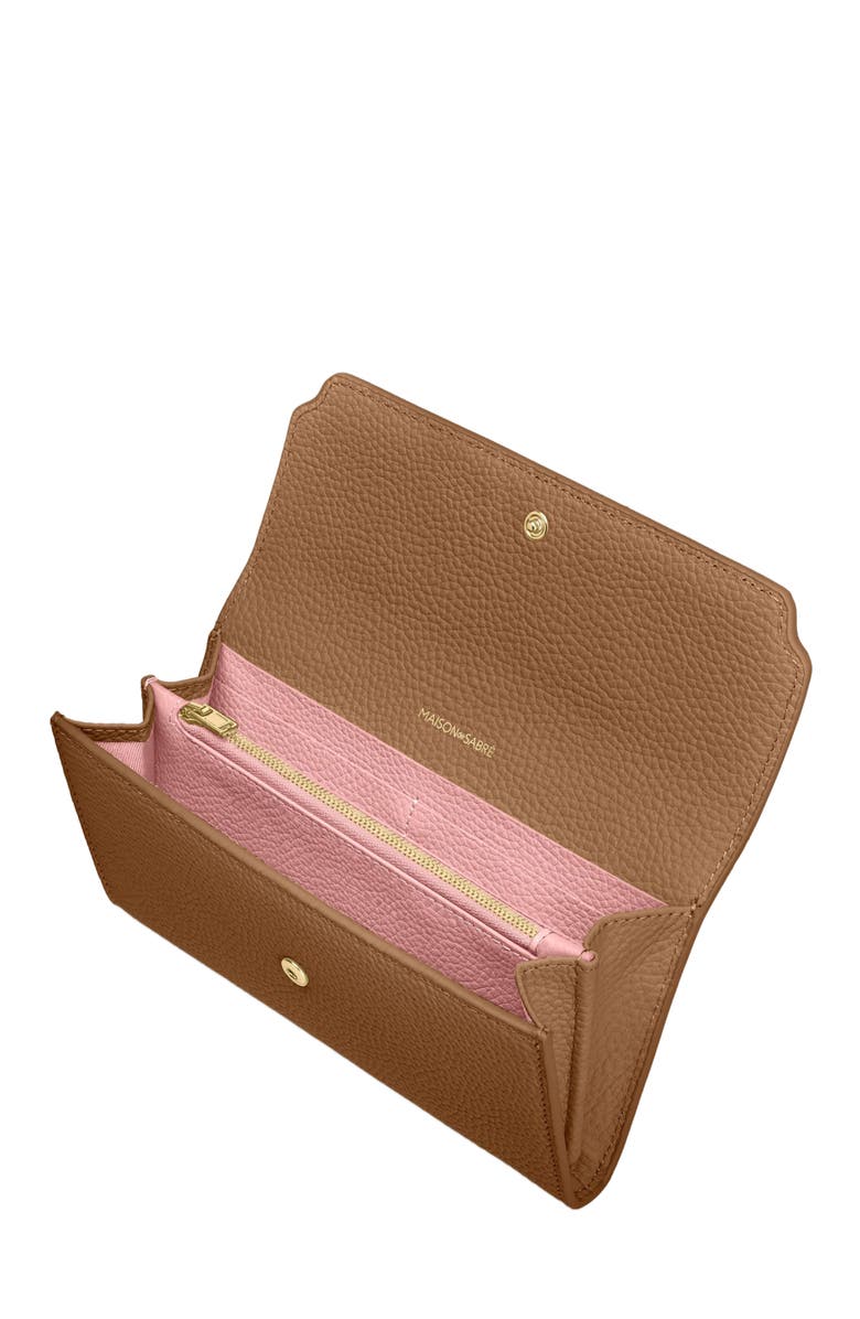 MAISON de SABRÉ Long Leather Flap Wallet, Alternate, color, Sandstone Lily
