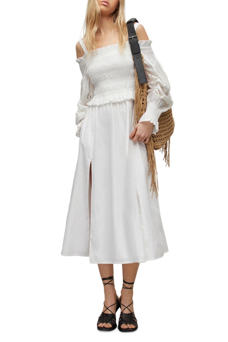 Launa Broderie Long Sleeve Cotton Dress, Alternate, color, CHALK WHITE