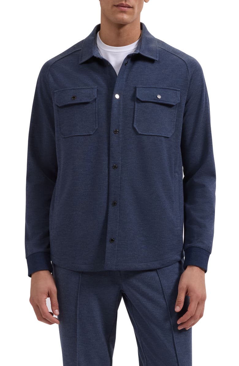 Bugatchi Soft Touch Snap-Up Shirt, Main, color, Navy
