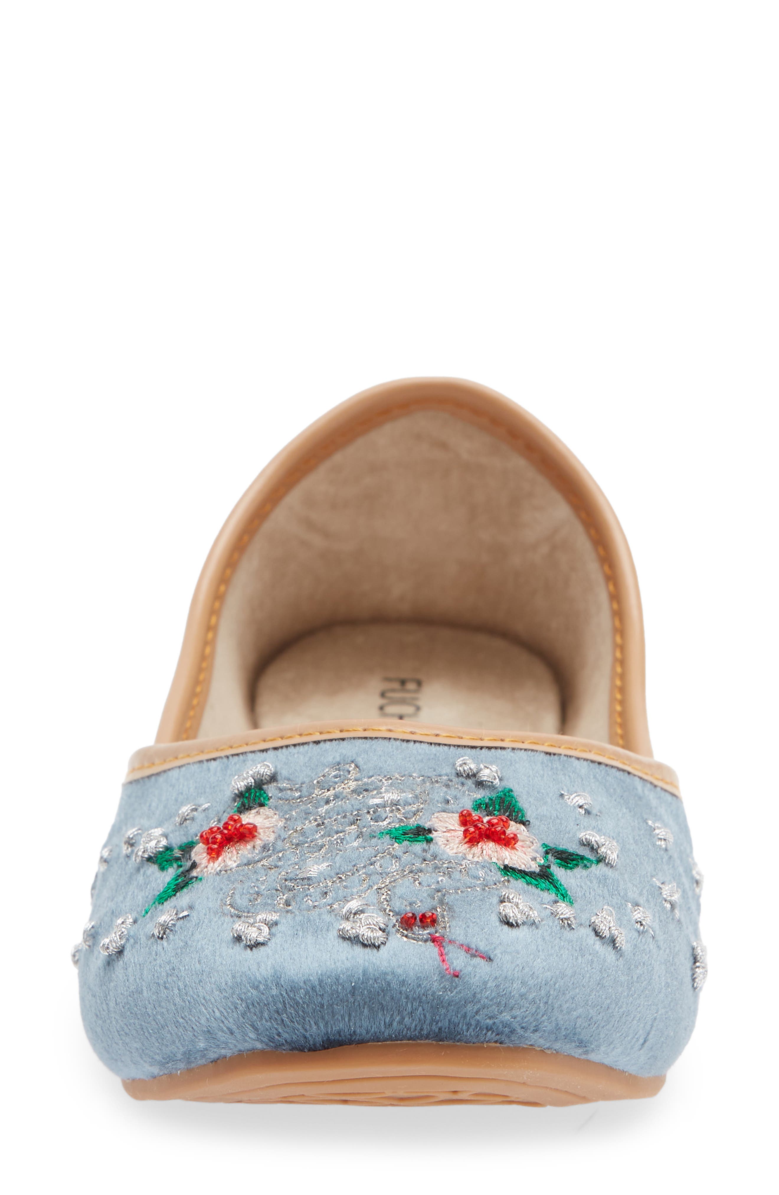 Serpent Rose Embroidered Velvet Jutti Flat, Alternate, color, GREY