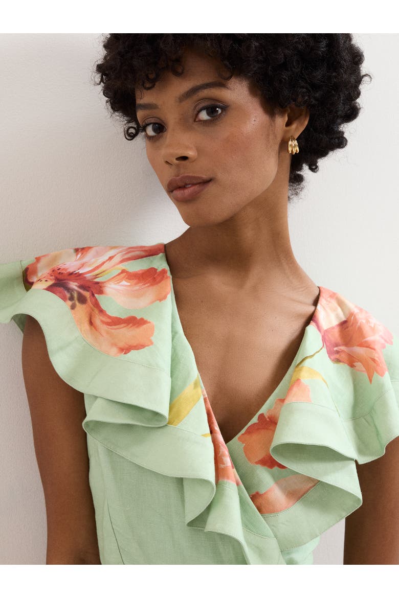 Matilda Ruffle V-Neck Floral Dress, Alternate, color, Green